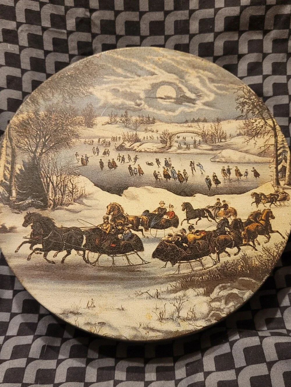 Vintage Currier & Ives Metal Tins Set of 2 Central Park & Winter in the Country
